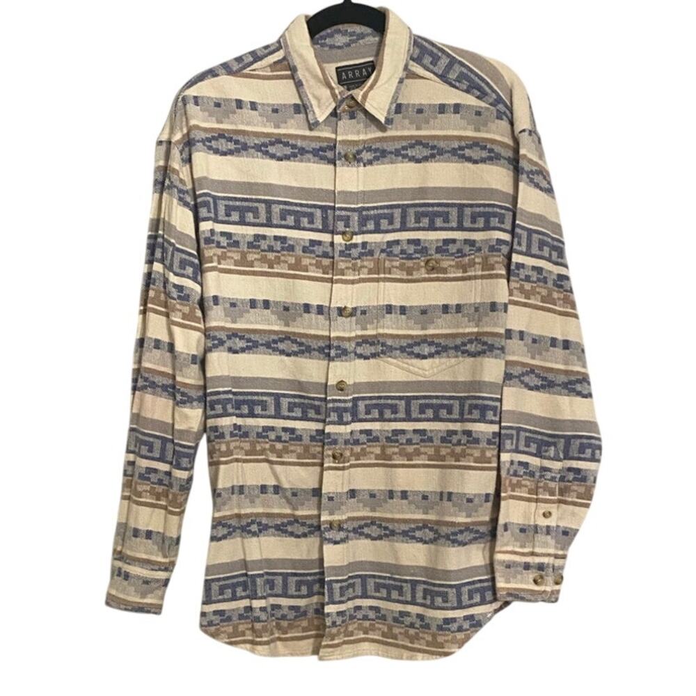 Array‎ Men’s Southwestern Aztec Button Down Shirt Medium Cotton Long Sleeve Cozy